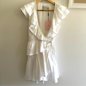Hello Molly: Ruffle Wrap Mini Dress, White, Size S